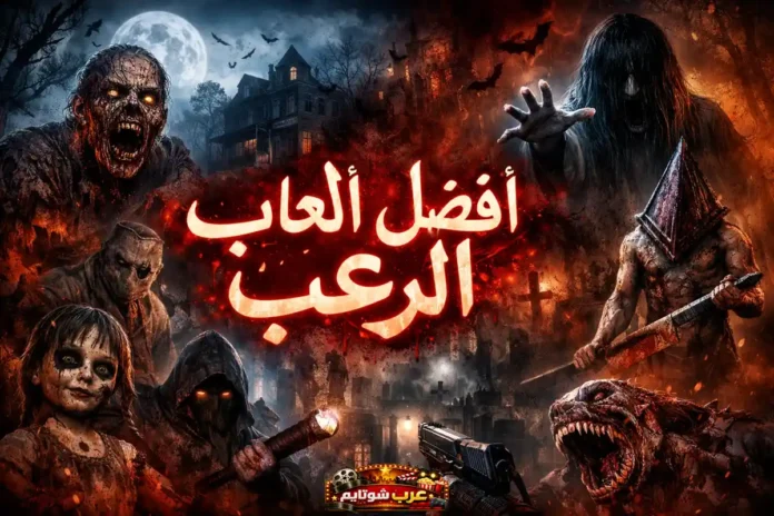 أفضل ألعاب الرعب في السنوات الأخيرة مع شخصيات مخيفة وخلفية مظلمة تعكس أجواء الرعب في الألعاب الحديثة