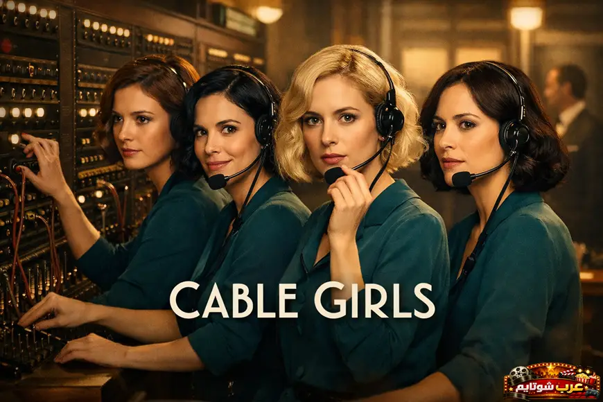 بوستر لمسلسل Cable Girls یظهر أربع مشغلات هاتف یعملن على لوحة توصیل قدیمة داخل مكتب اتصالات بطابع عشرینی.