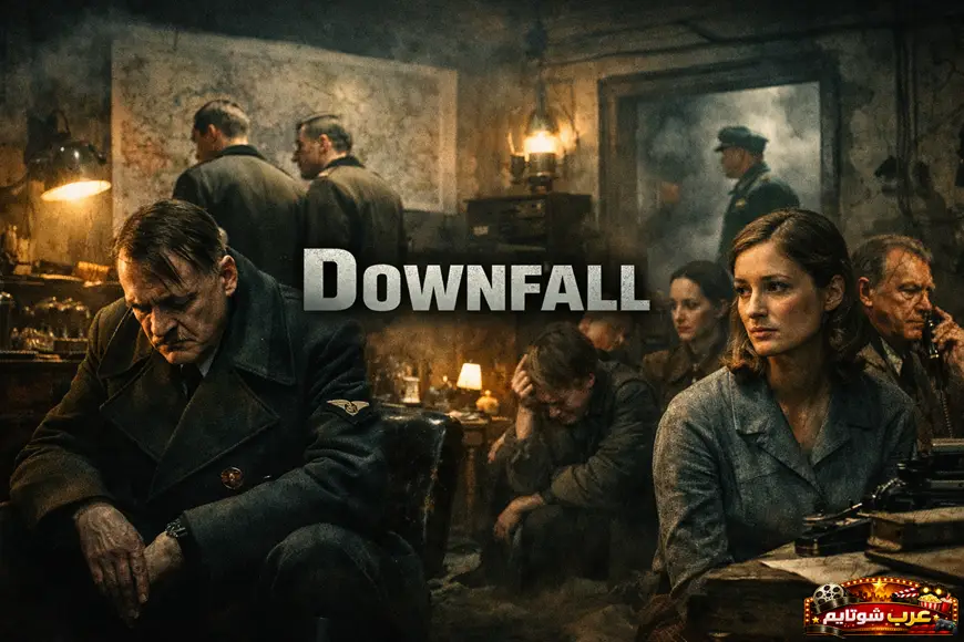 بوستر لفيلم Downfall داخل المخبأ يُظهر هتلر ومساعديه في أجواء توتر وانهيار خلال الأيام الأخيرة للرايخ الثالث.