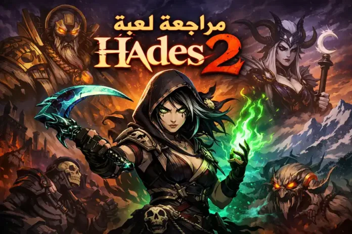 الملصق الرسمي لمراجعة لعبة Hades 2 يظهر ميلينوي الساحرة وهي تستعد للقتال في عالم أسطوري مظلم.