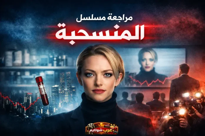 ملصق دعائي لمسلسل المنسحبة يُظهر إليزابيث هولمز أمام خلفية درامية تُجسّد عالم التكنولوجيا والاحتيال في شركة ترانوس.