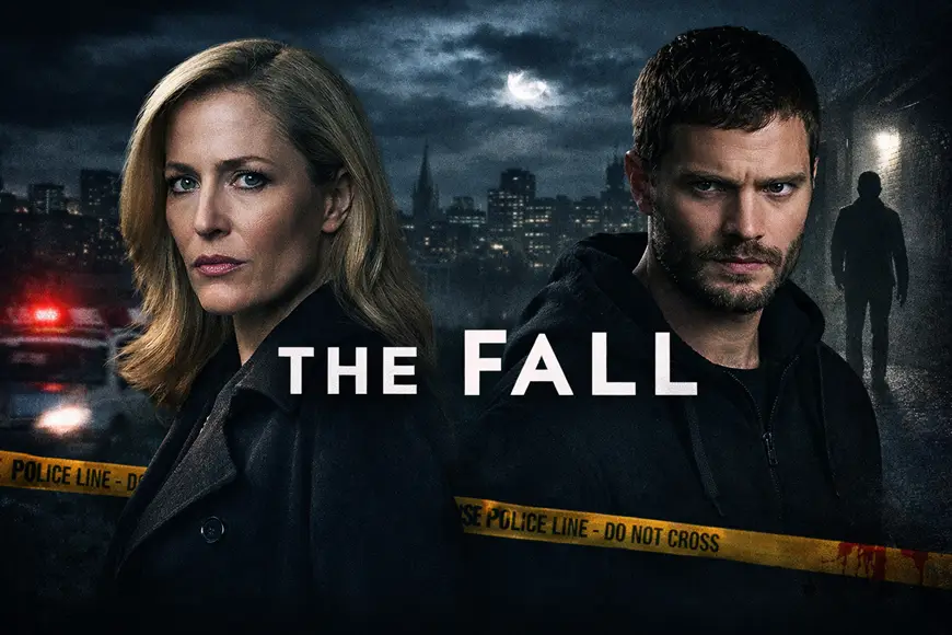 صورة من مسلسل The Fall تُظهر أجواء التحقيقات والجريمة في إطار درامي نفسي مليء بالغموض.