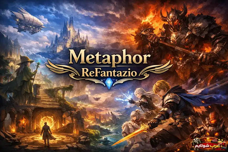 بوستر فانتازي ملحمي للعبة «Metaphor: ReFantazio» يعرض أبطالاً وزعماء في عالمٍ مليء بالسحر والمعارك والخيال.