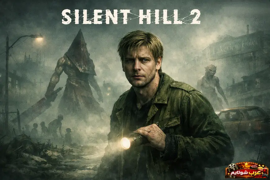 بوستر لعبة Silent Hill 2 يظهر فيه جيمس وسط ضباب كثيف ومخلوقات مرعبة في أجواء رعب نفسي.