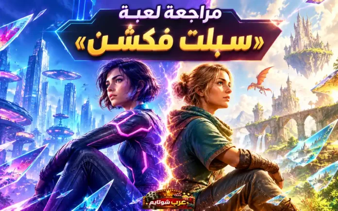 شخصيتان من عالمين متناقضين في لعبة «سبلت فكشن» (Split Fiction)، تجمع بين الخيال والفانتازيا والتقنية الحديثة، ترمز إلى متعة التعاون والعمل الجماعي.