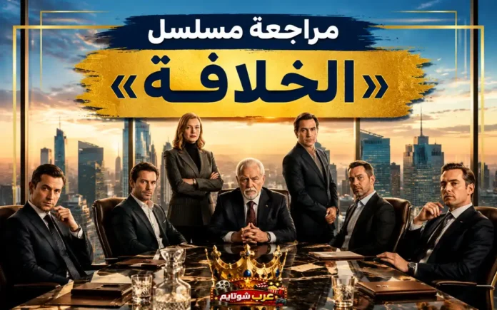 صورة ترويجية لمسلسل «الخلافة» تُظهر أفراد عائلة روي في مكتب فاخر يطل على أفق المدينة، ترمز إلى الصراع على المال والسلطة داخل إمبراطورية إعلامية ضخمة.