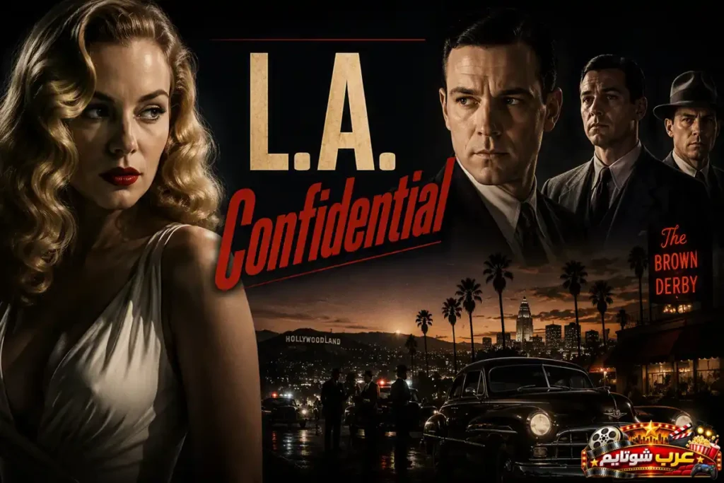 بوستر فيلم «إل إيه سري للغاية» يظهر شخصيات رئيسية في أجواء نوار كلاسيكية داخل لوس أنجلوس الخمسينيات.