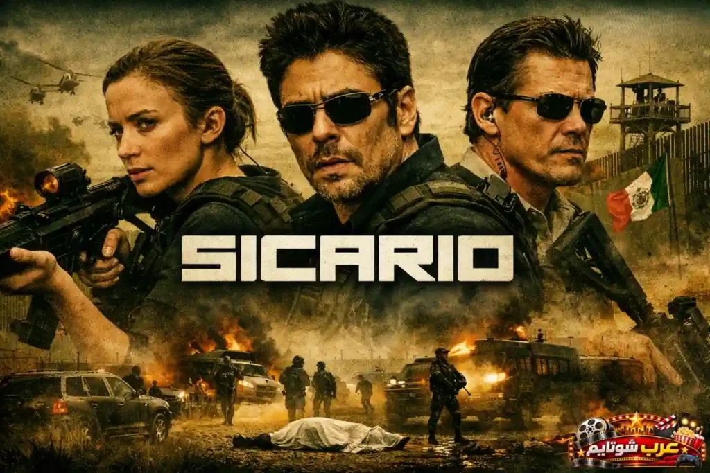 بوستر فيلم «سيكاریو» يعرض فريقاً عملياتياً مسلحاً في أجواء حدودية متوترة توحي بالغموض والخطر.