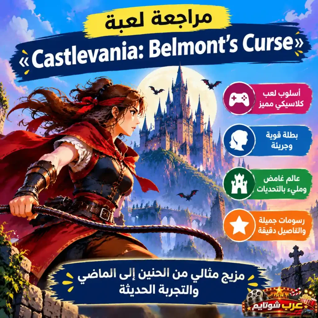 بوستر ترويجي ثانٍ لمراجعة لعبة Castlevania Belmonts Curse يبرز مميزات اللعبة وأجواءها