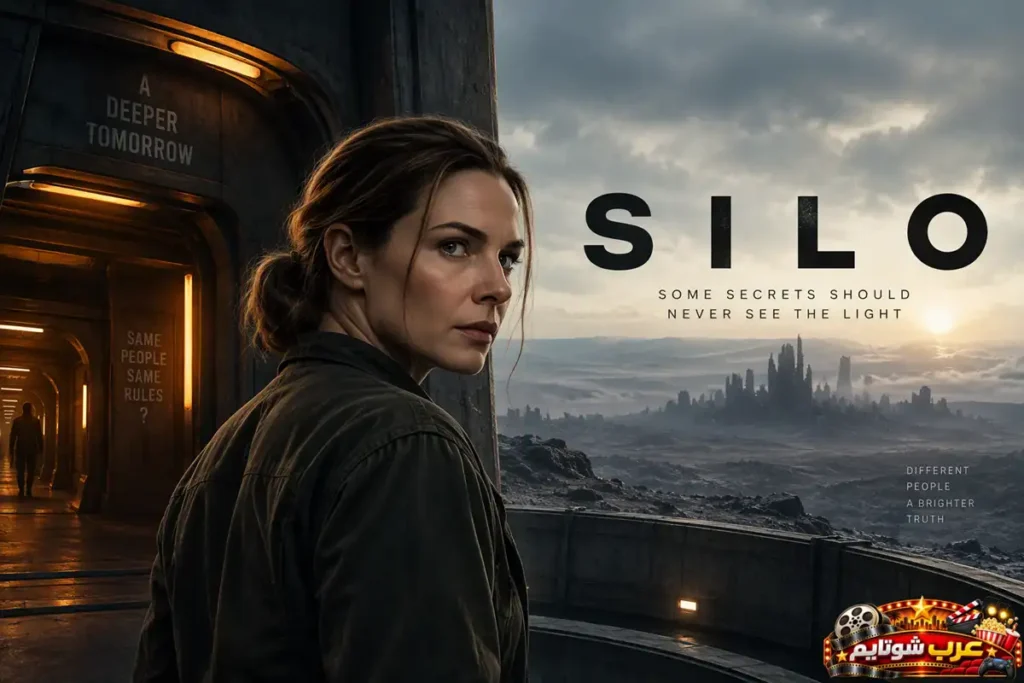 البوستر الثالث لمسلسل الصومعة Silo تظهر فيه البطلة ريبيكا فيرغسون مع العالم الخارجي