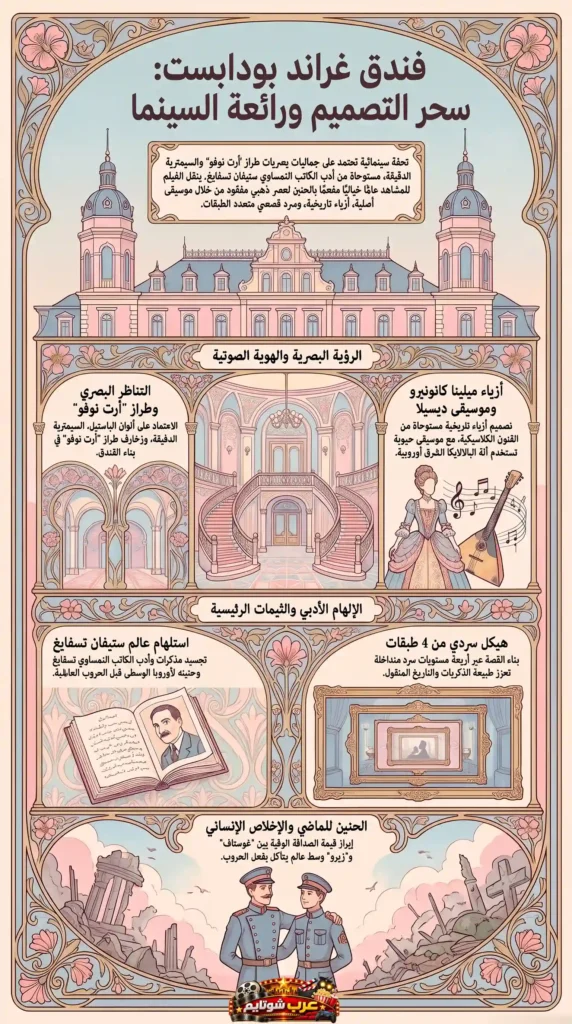 إنفوجرافيك يوضح سحر التصميم والجماليات البصرية لفيلم «فندق بودابست الكبير» (The Grand Budapest Hotel) - موقع عرب شوتايم