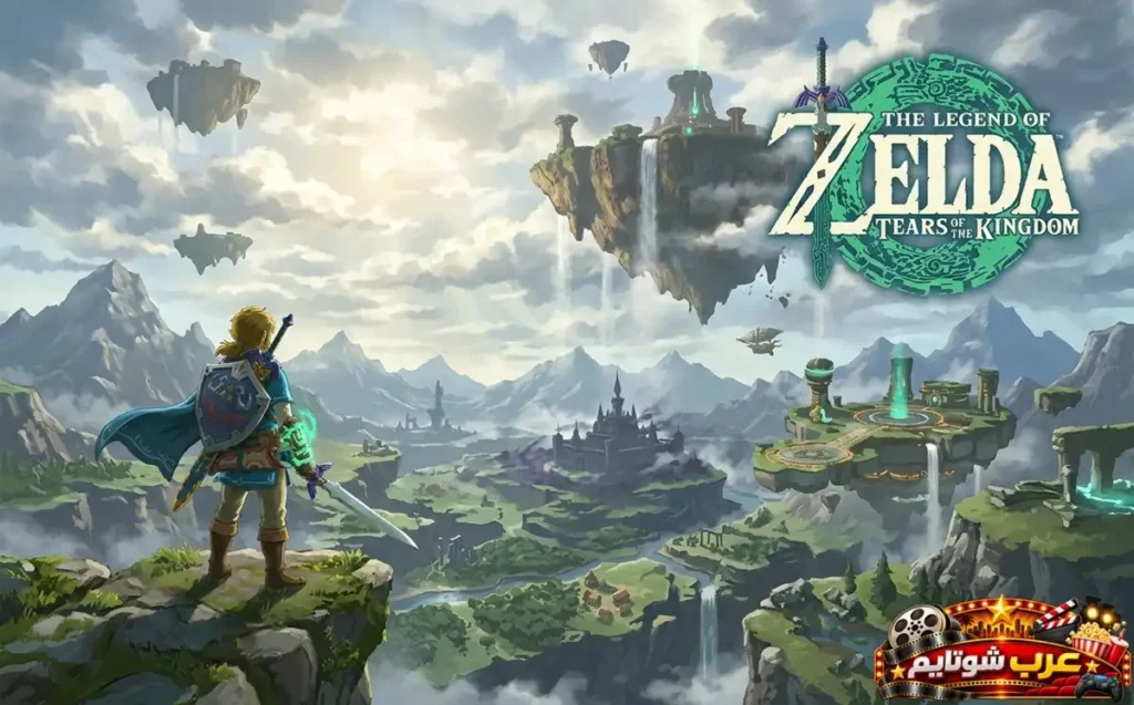 بوستر لعبة The Legend of Zelda: Tears of the Kingdom واستكشاف الجزر العائمة في العالم المفتوح